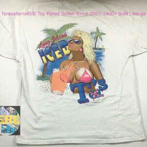 Vtg Long Island Iced T's T Beach Bikini Girl sweatshirt shirt white